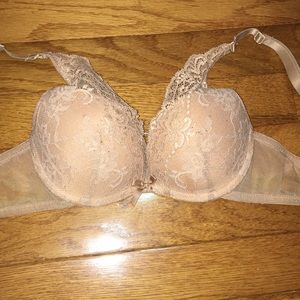 Nude lace push up bra with bow